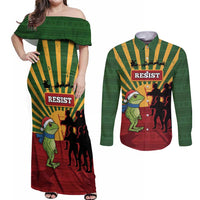 Merry Resistmas Couples Matching Off Shoulder Maxi Dress and Long Sleeve Button Shirt Resist Portland Frog - Wonder Print Shop