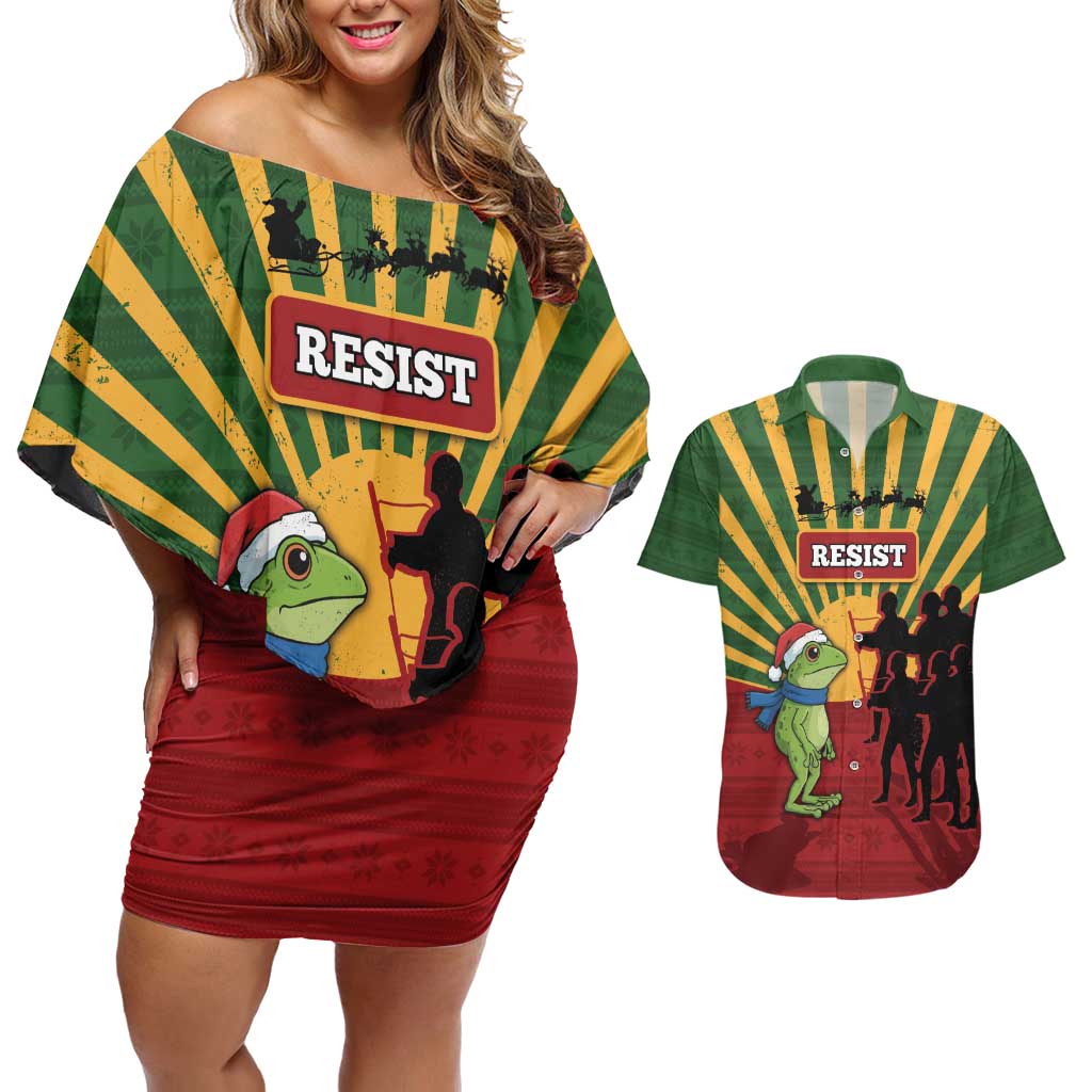 Merry Resistmas Couples Matching Off Shoulder Short Dress and Hawaiian Shirt Resist Portland Frog - Wonder Print Shop