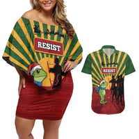 Merry Resistmas Couples Matching Off Shoulder Short Dress and Hawaiian Shirt Resist Portland Frog - Wonder Print Shop