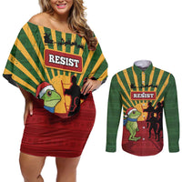 Merry Resistmas Couples Matching Off Shoulder Short Dress and Long Sleeve Button Shirt Resist Portland Frog - Wonder Print Shop