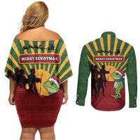 Merry Resistmas Couples Matching Off Shoulder Short Dress and Long Sleeve Button Shirt Resist Portland Frog - Wonder Print Shop
