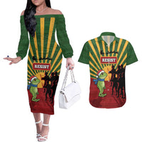 Merry Resistmas Couples Matching Off The Shoulder Long Sleeve Dress and Hawaiian Shirt Resist Portland Frog - Wonder Print Shop