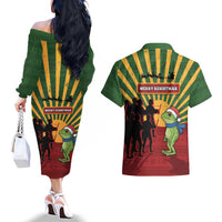 Merry Resistmas Couples Matching Off The Shoulder Long Sleeve Dress and Hawaiian Shirt Resist Portland Frog - Wonder Print Shop