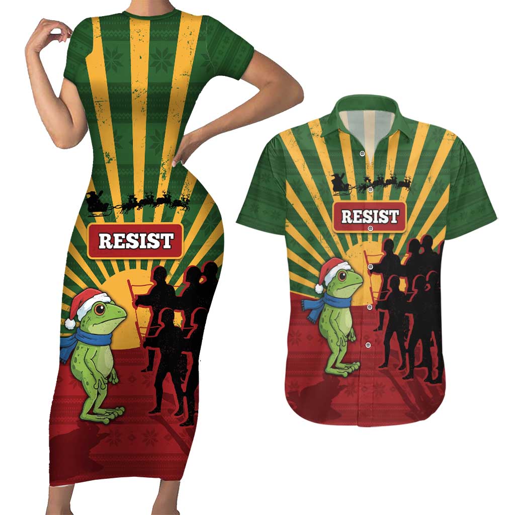 Merry Resistmas Couples Matching Short Sleeve Bodycon Dress and Hawaiian Shirt Resist Portland Frog - Wonder Print Shop