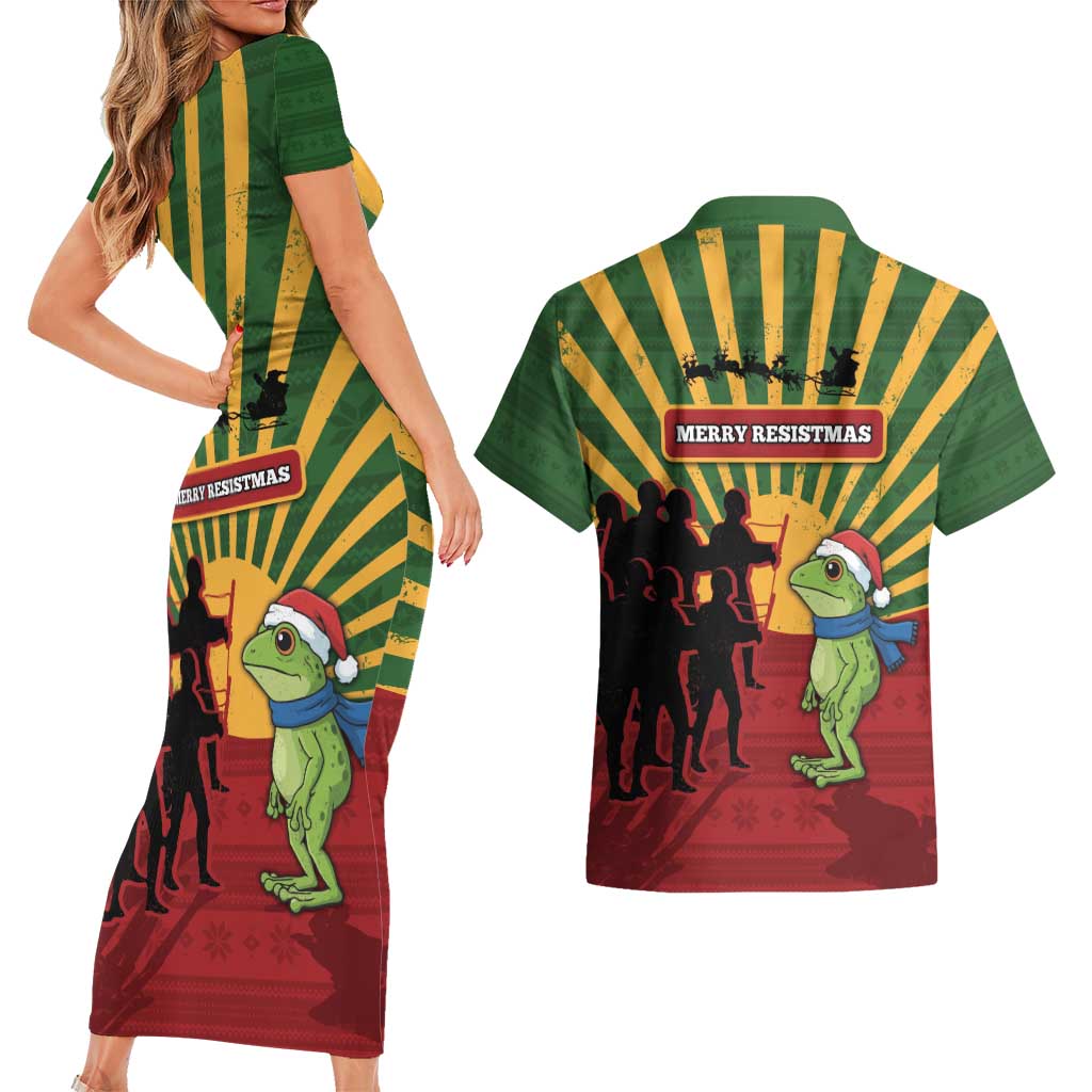 Merry Resistmas Couples Matching Short Sleeve Bodycon Dress and Hawaiian Shirt Resist Portland Frog - Wonder Print Shop