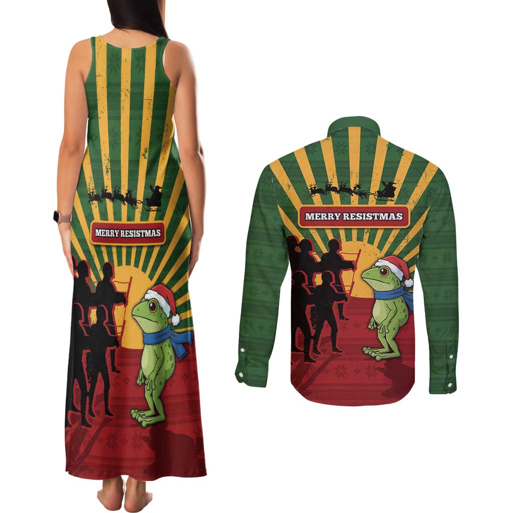 Merry Resistmas Couples Matching Tank Maxi Dress and Long Sleeve Button Shirt Resist Portland Frog - Wonder Print Shop