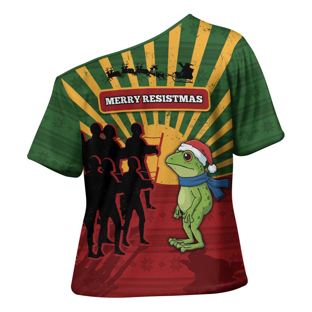 Merry Resistmas Cross Shoulder Shirt Resist Portland Frog - Wonder Print Shop