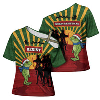 Merry Resistmas Cross Shoulder Shirt Resist Portland Frog - Wonder Print Shop