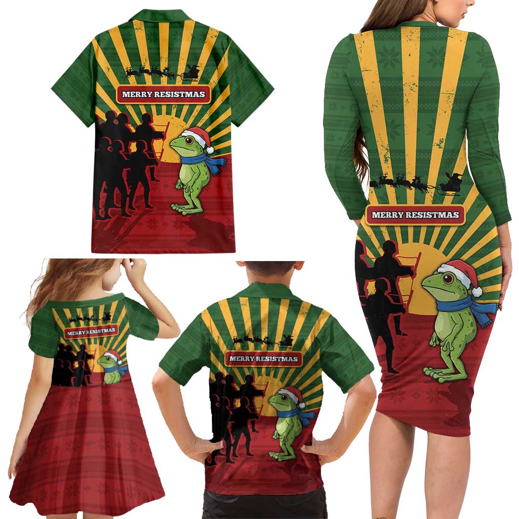 Merry Resistmas Family Matching Long Sleeve Bodycon Dress and Hawaiian Shirt Resist Portland Frog - Wonder Print Shop