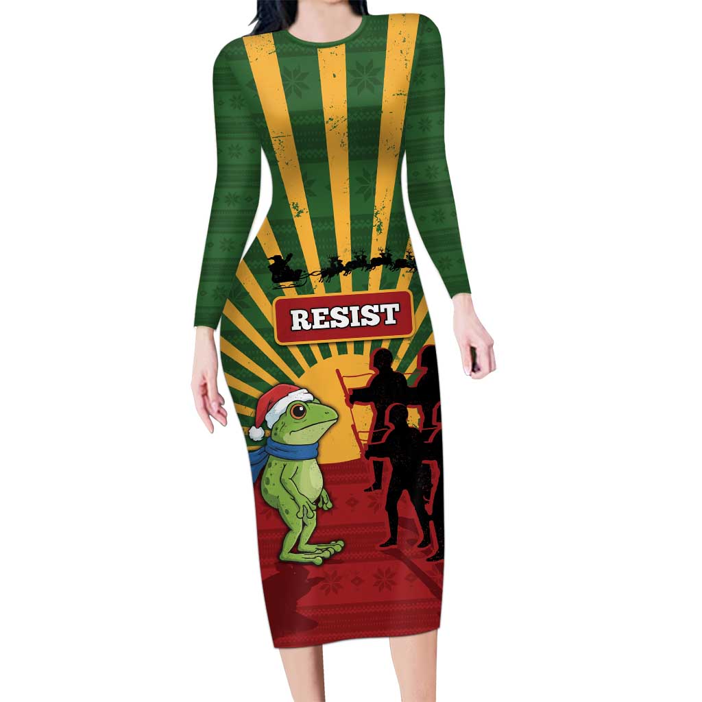 Merry Resistmas Family Matching Long Sleeve Bodycon Dress and Hawaiian Shirt Resist Portland Frog - Wonder Print Shop