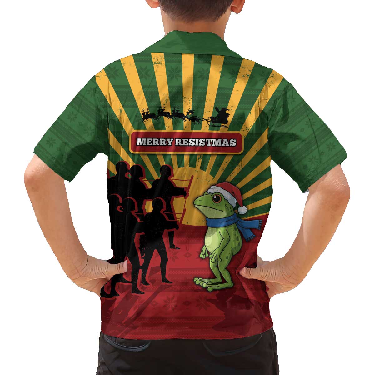 Merry Resistmas Family Matching Off The Shoulder Long Sleeve Dress and Hawaiian Shirt Resist Portland Frog - Wonder Print Shop