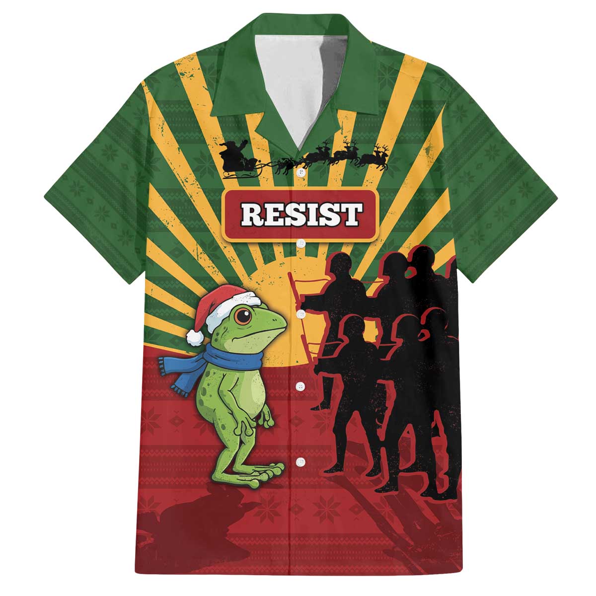 Merry Resistmas Family Matching Off The Shoulder Long Sleeve Dress and Hawaiian Shirt Resist Portland Frog - Wonder Print Shop