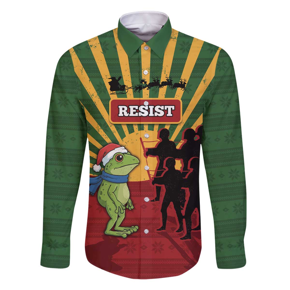 Merry Resistmas Family Matching Off The Shoulder Long Sleeve Dress and Hawaiian Shirt Resist Portland Frog - Wonder Print Shop