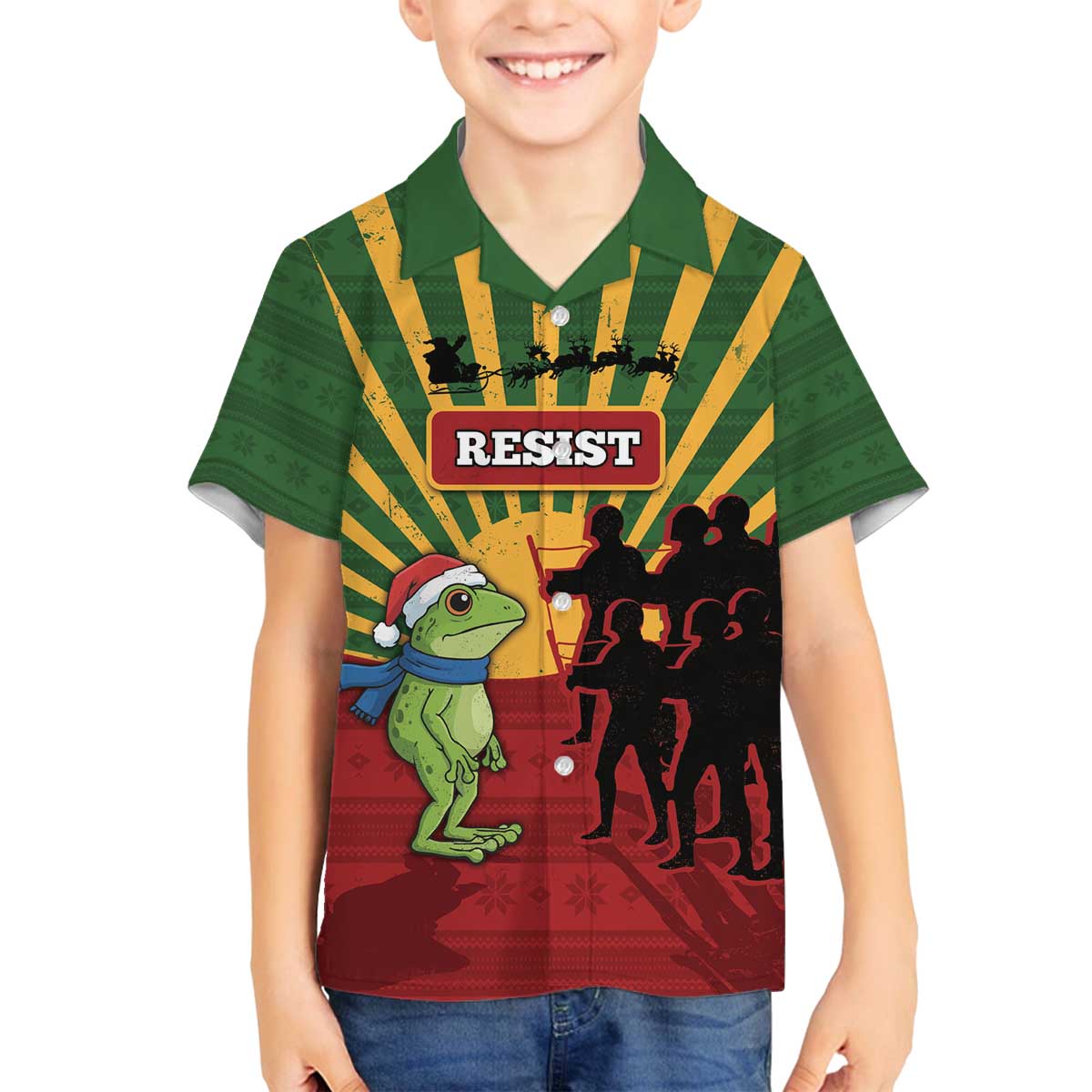 Merry Resistmas Family Matching Off The Shoulder Long Sleeve Dress and Hawaiian Shirt Resist Portland Frog - Wonder Print Shop