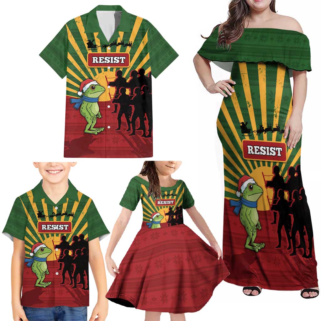 Merry Resistmas Family Matching Off Shoulder Maxi Dress and Hawaiian Shirt Resist Portland Frog - Wonder Print Shop