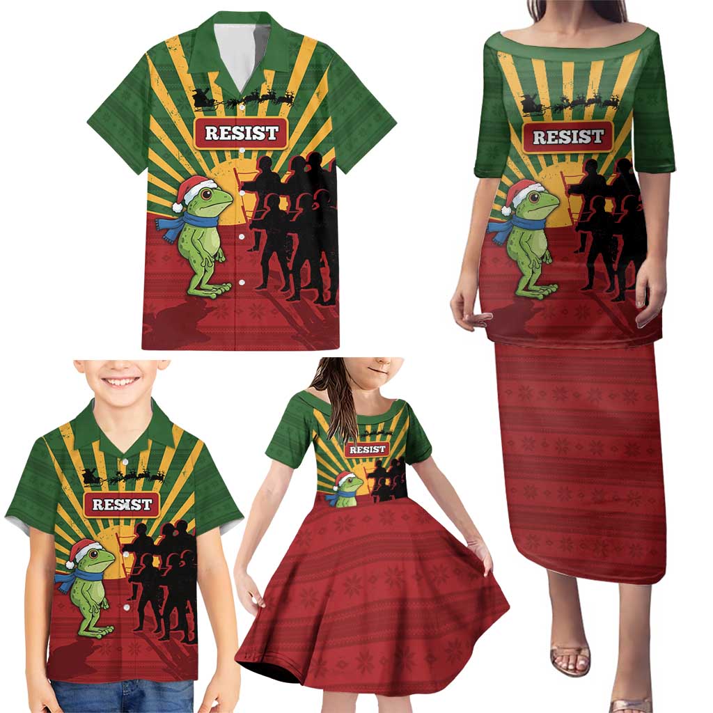 Merry Resistmas Family Matching Puletasi and Hawaiian Shirt Resist Portland Frog - Wonder Print Shop