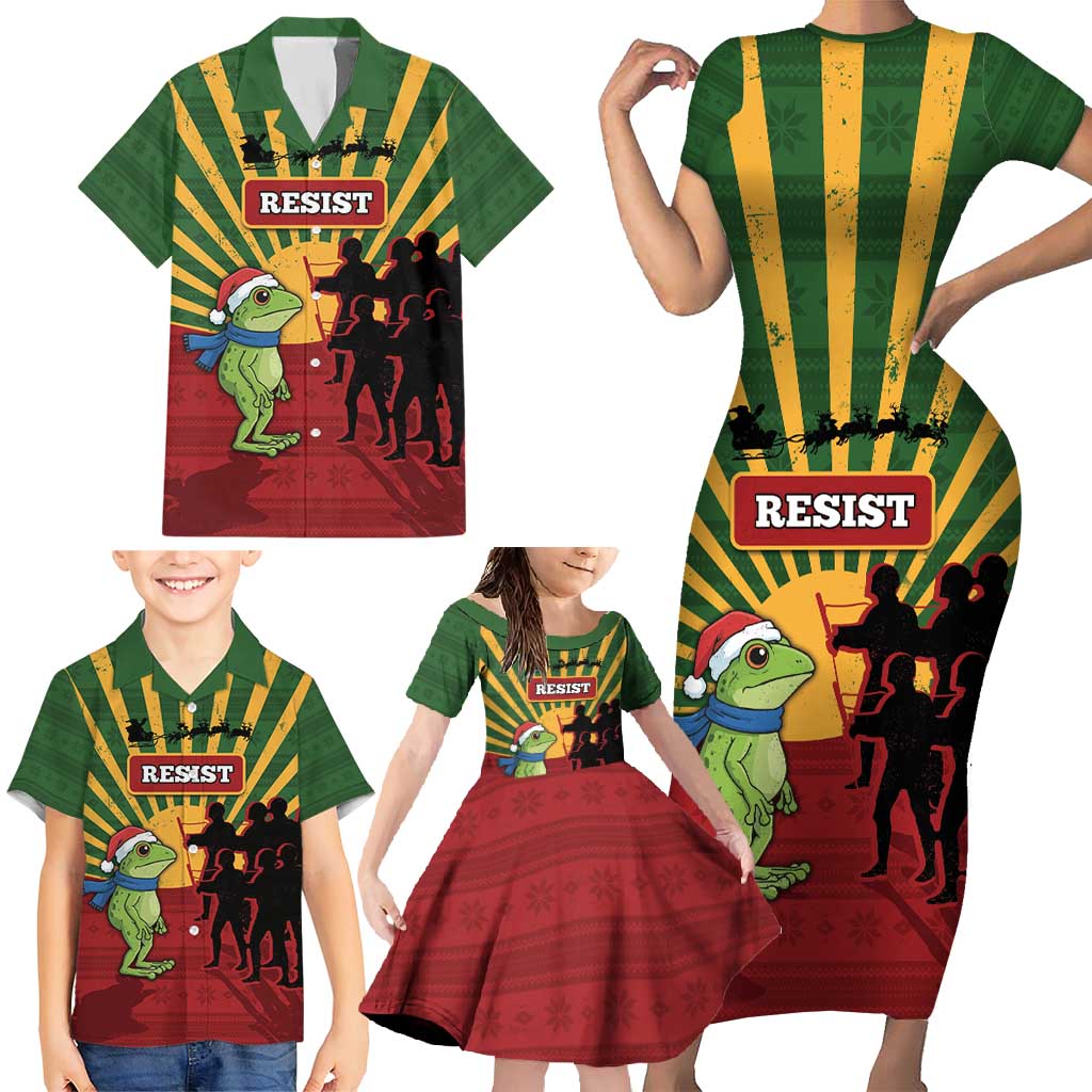 Merry Resistmas Family Matching Short Sleeve Bodycon Dress and Hawaiian Shirt Resist Portland Frog - Wonder Print Shop