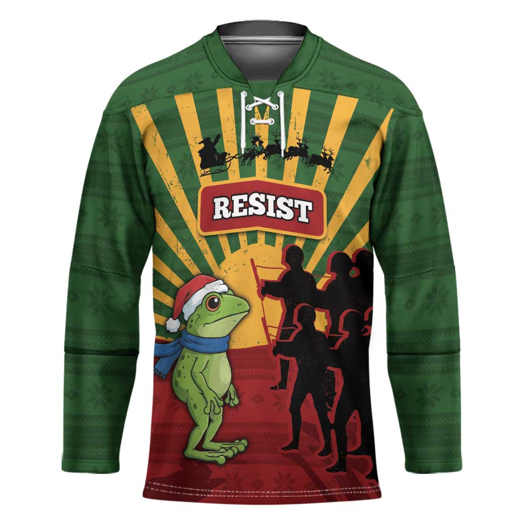 Merry Resistmas Hockey Jersey Resist Portland Frog - Wonder Print Shop