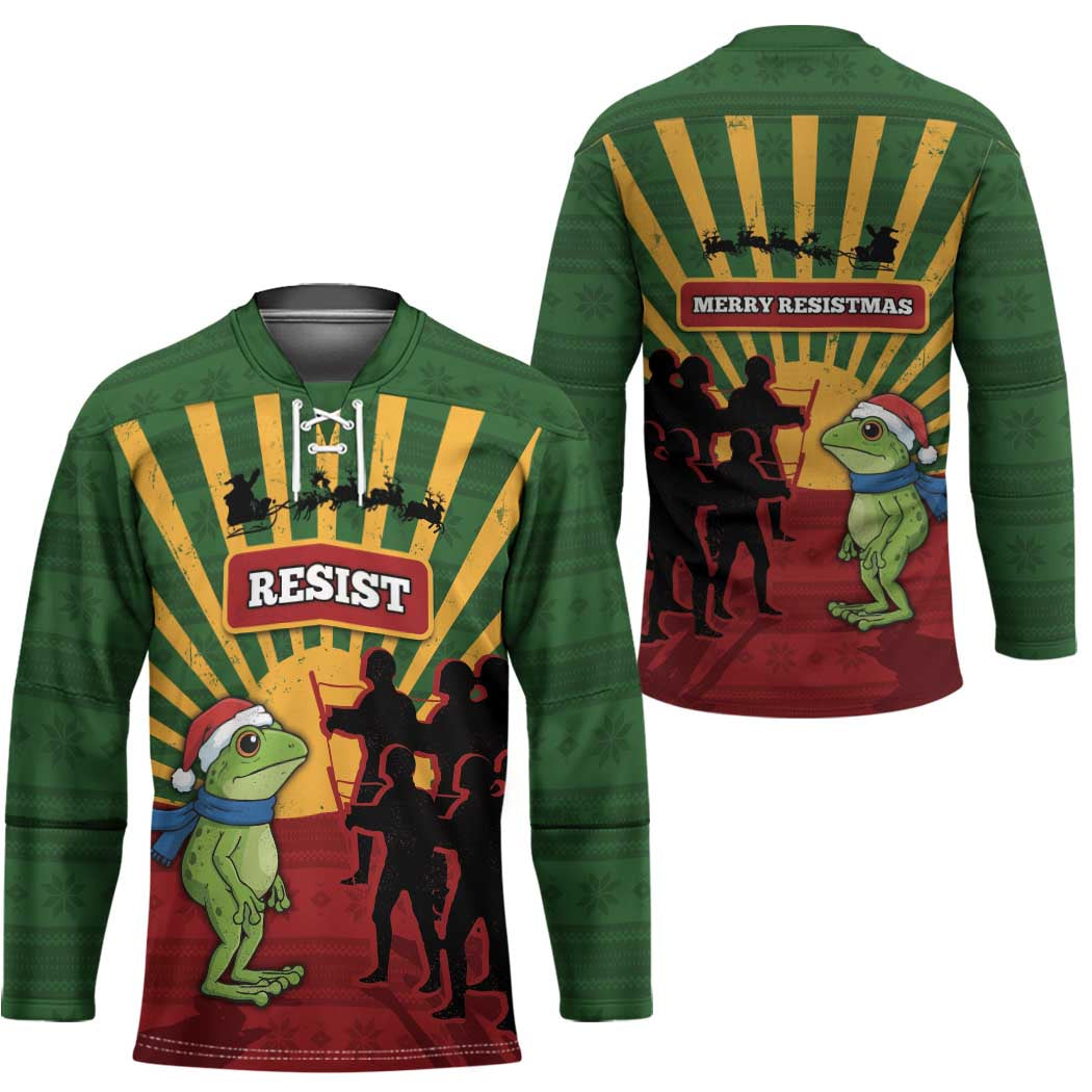 Merry Resistmas Hockey Jersey Resist Portland Frog - Wonder Print Shop