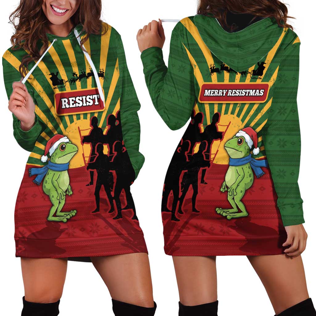 Merry Resistmas Hoodie Dress Resist Portland Frog - Wonder Print Shop
