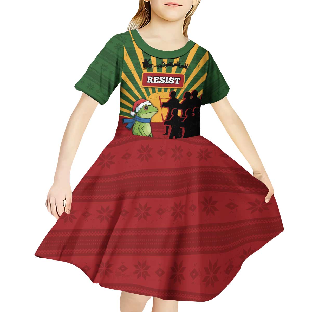 Merry Resistmas Kid Short Sleeve Dress Resist Portland Frog - Wonder Print Shop