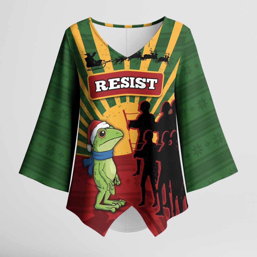 Merry Resistmas Kimono Sleeve Blouse Resist Portland Frog - Wonder Print Shop