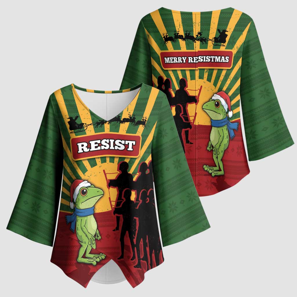 Merry Resistmas Kimono Sleeve Blouse Resist Portland Frog - Wonder Print Shop
