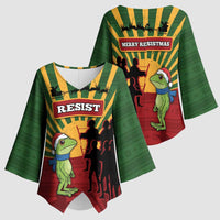 Merry Resistmas Kimono Sleeve Blouse Resist Portland Frog - Wonder Print Shop