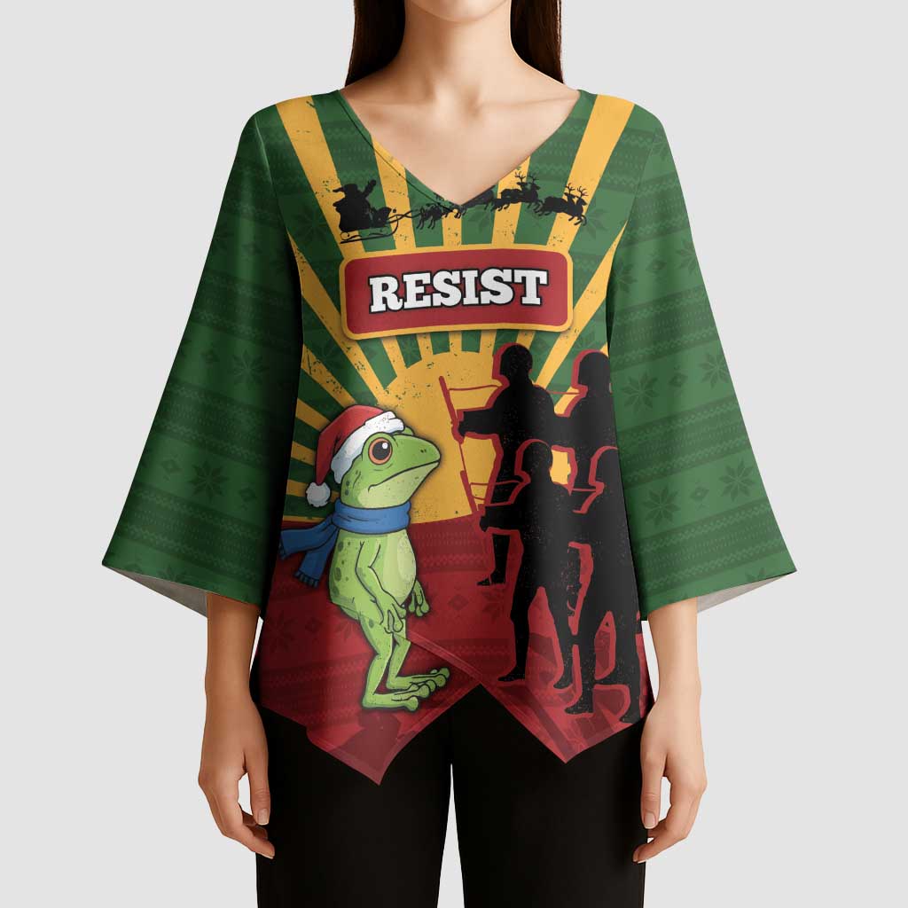 Merry Resistmas Kimono Sleeve Blouse Resist Portland Frog - Wonder Print Shop