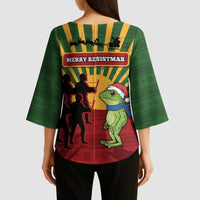 Merry Resistmas Kimono Sleeve Blouse Resist Portland Frog - Wonder Print Shop