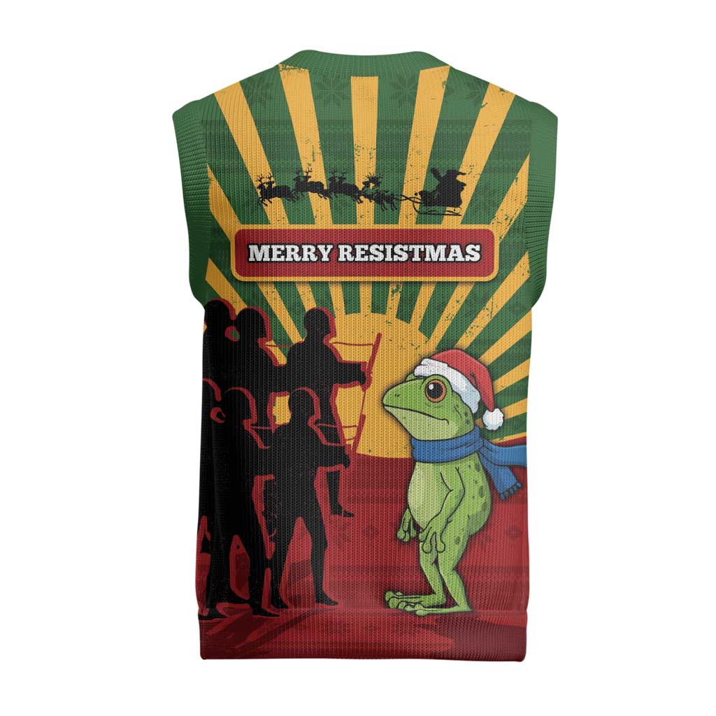 Merry Resistmas Christmas Knitted V-Neck Vest Resist Portland Frog - Wonder Print Shop