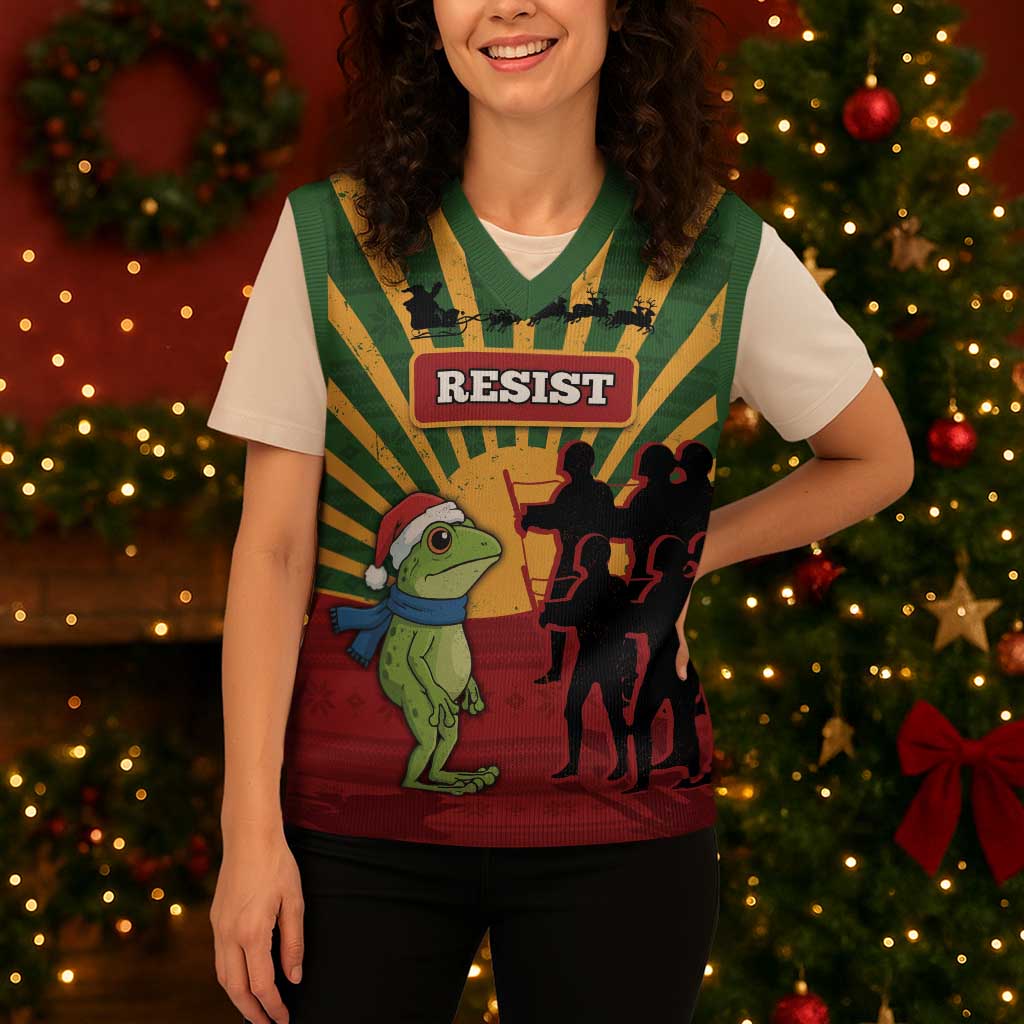 Merry Resistmas Christmas Knitted V-Neck Vest Resist Portland Frog - Wonder Print Shop