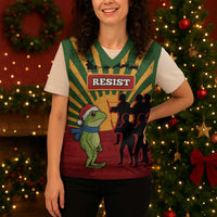 Merry Resistmas Christmas Knitted V-Neck Vest Resist Portland Frog - Wonder Print Shop