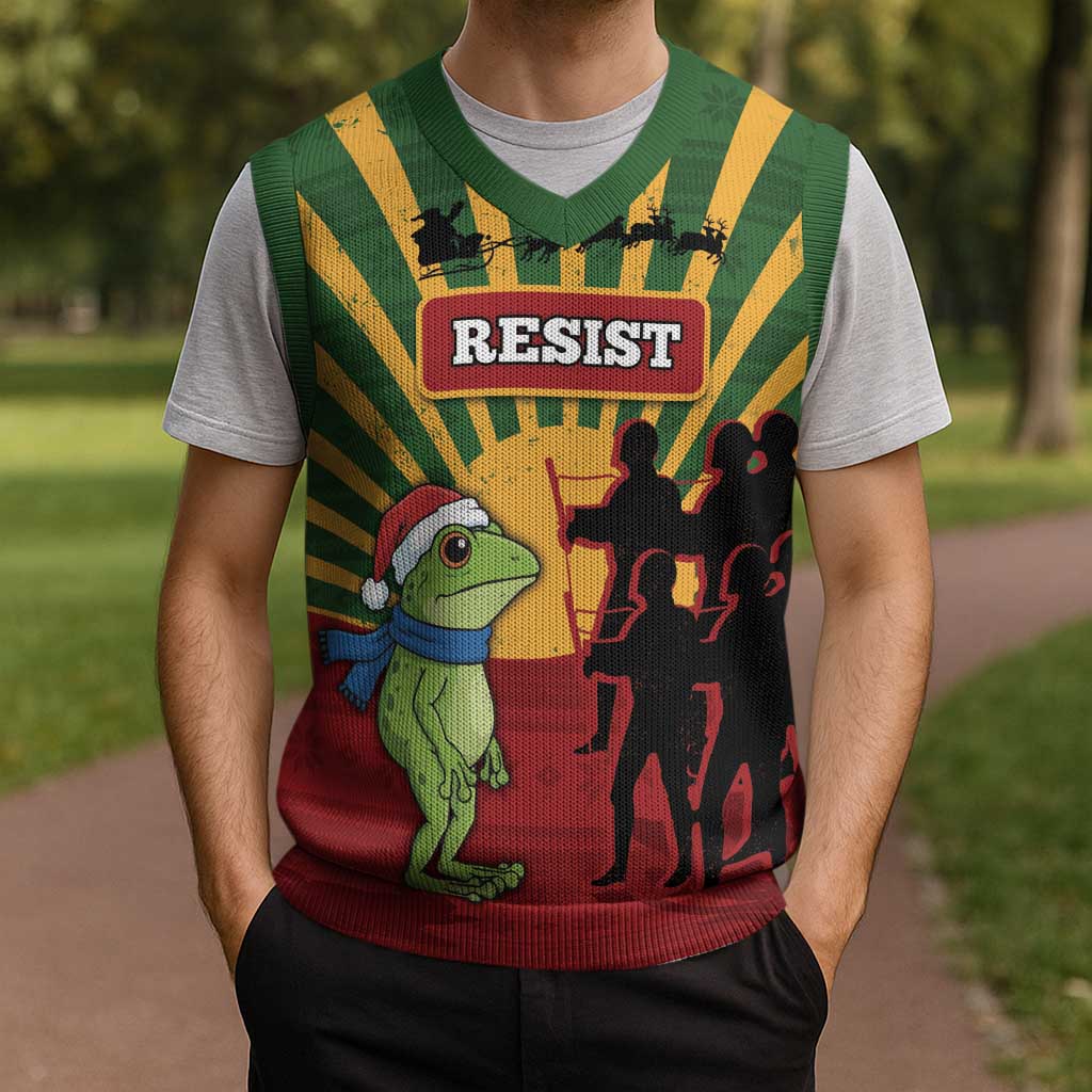 Merry Resistmas Christmas Knitted V-Neck Vest Resist Portland Frog - Wonder Print Shop