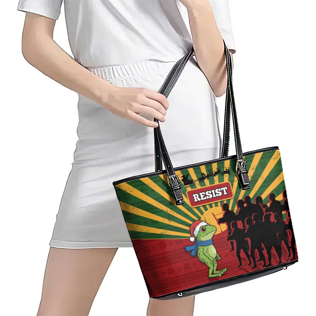 Merry Resistmas Leather Tote Bag Resist Portland Frog - Wonder Print Shop