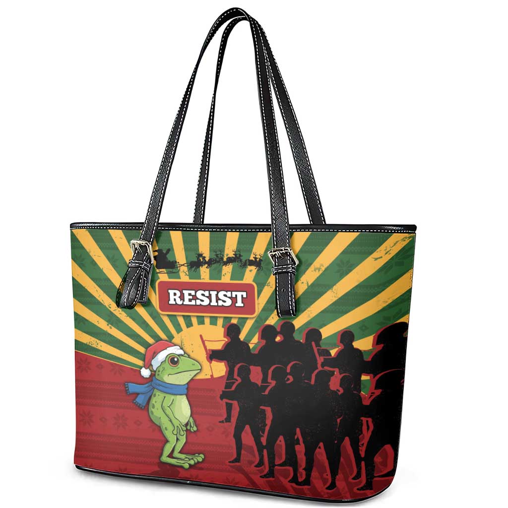 Merry Resistmas Leather Tote Bag Resist Portland Frog - Wonder Print Shop
