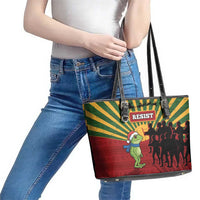 Merry Resistmas Leather Tote Bag Resist Portland Frog - Wonder Print Shop