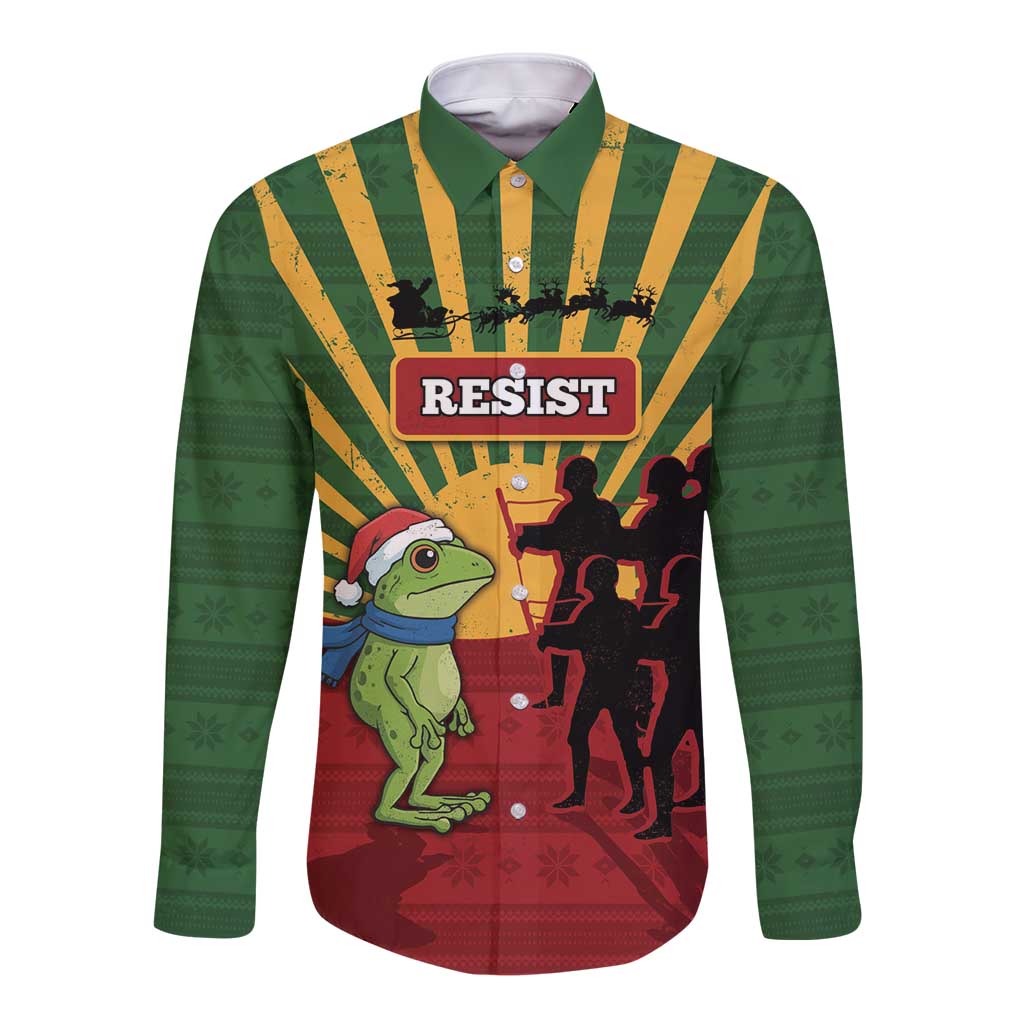 Merry Resistmas Long Sleeve Button Shirt Resist Portland Frog - Wonder Print Shop