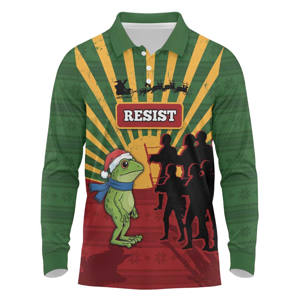 Merry Resistmas Long Sleeve Polo Shirt Resist Portland Frog - Wonder Print Shop