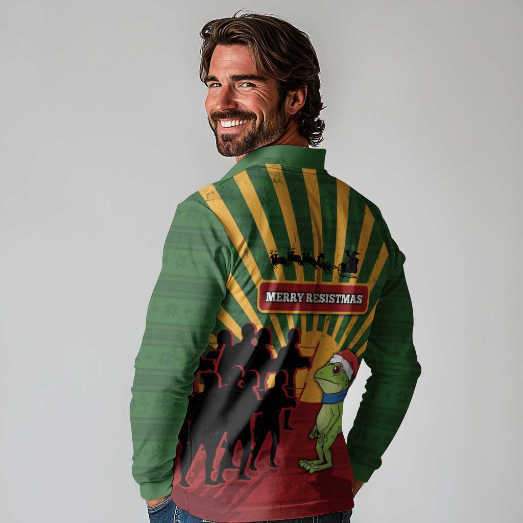 Merry Resistmas Long Sleeve Polo Shirt Resist Portland Frog - Wonder Print Shop