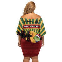 Merry Resistmas Off Shoulder Short Dress Resist Portland Frog - Wonder Print Shop