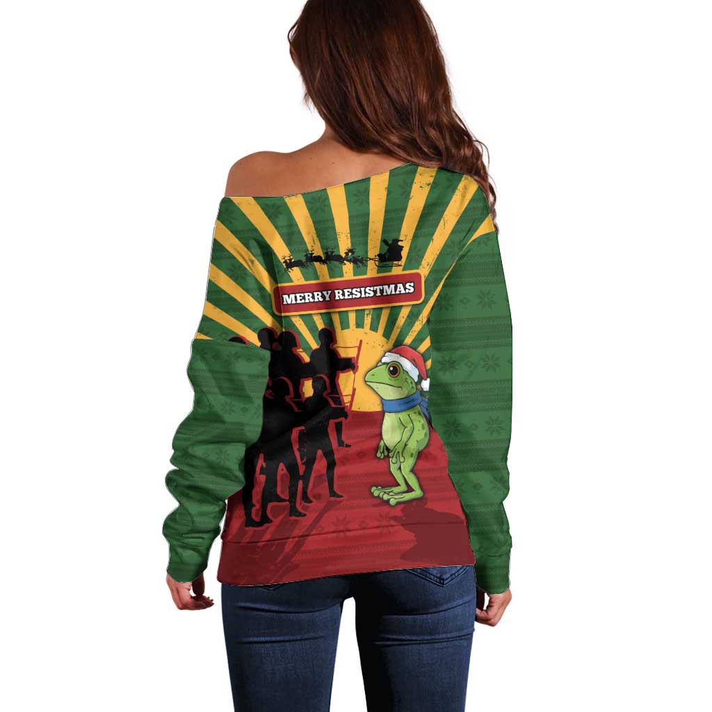 Merry Resistmas Off Shoulder Sweater Resist Portland Frog - Wonder Print Shop