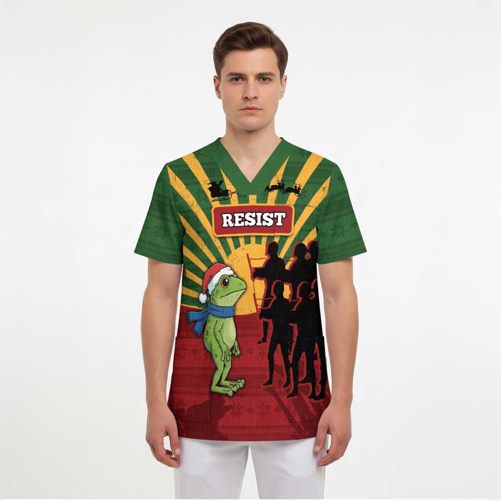 Merry Resistmas Scrub Top Resist Portland Frog - Wonder Print Shop