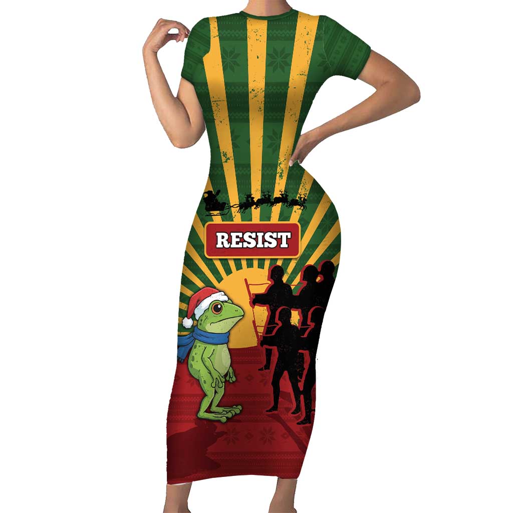 Merry Resistmas Short Sleeve Bodycon Dress Resist Portland Frog - Wonder Print Shop