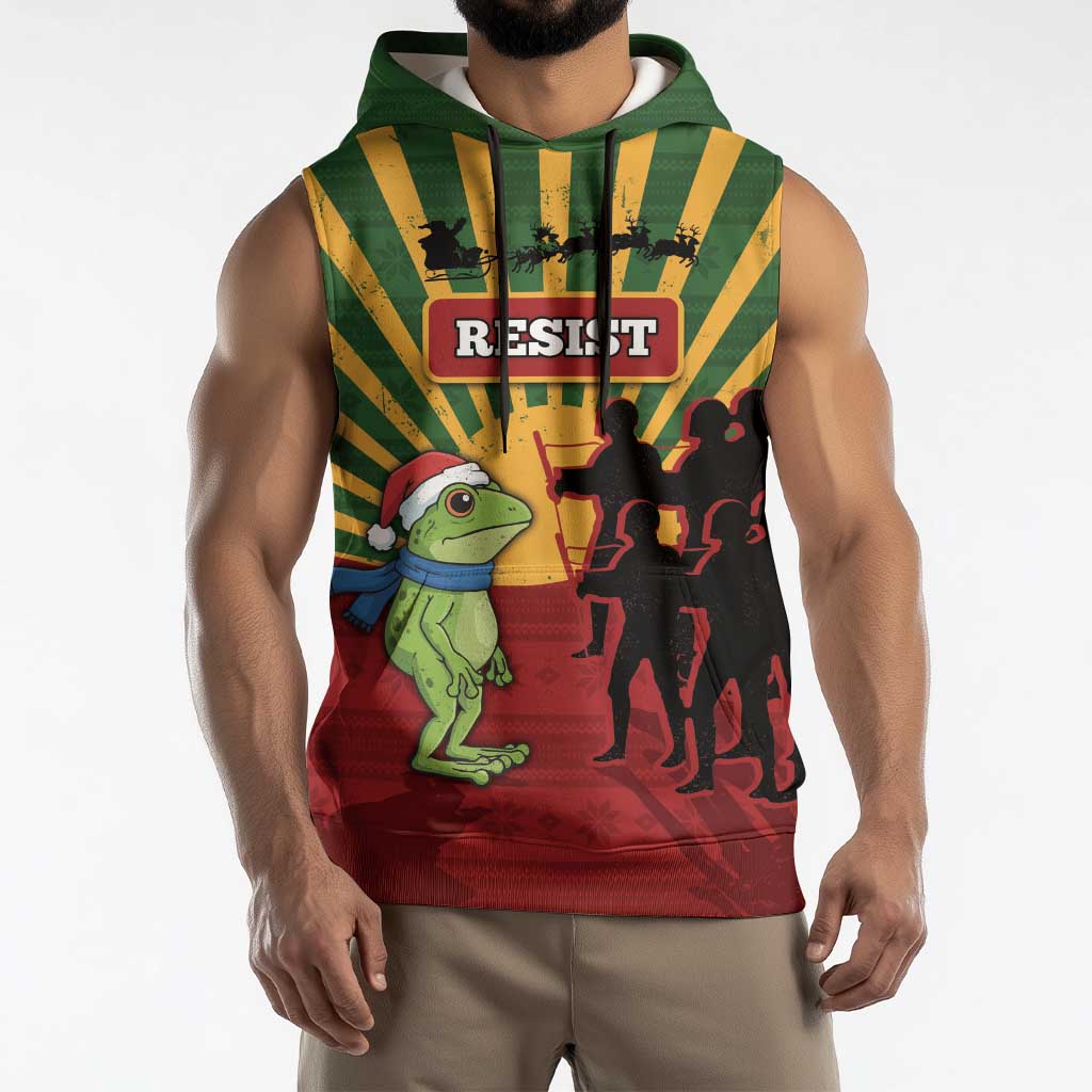 Merry Resistmas Sleeveless Hoodie Resist Portland Frog - Wonder Print Shop
