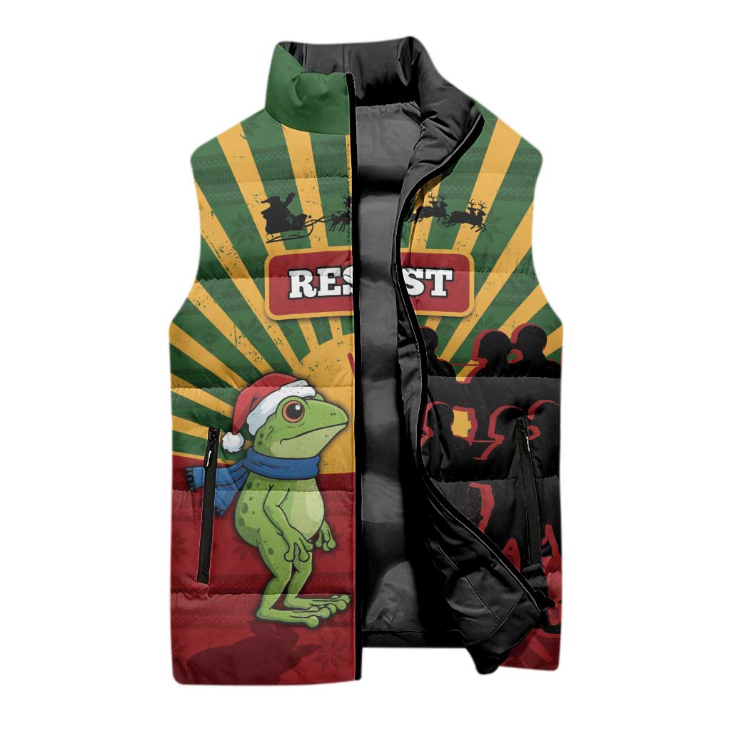 Merry Resistmas Sleeveless Puffer Jacket Resist Portland Frog - Wonder Print Shop