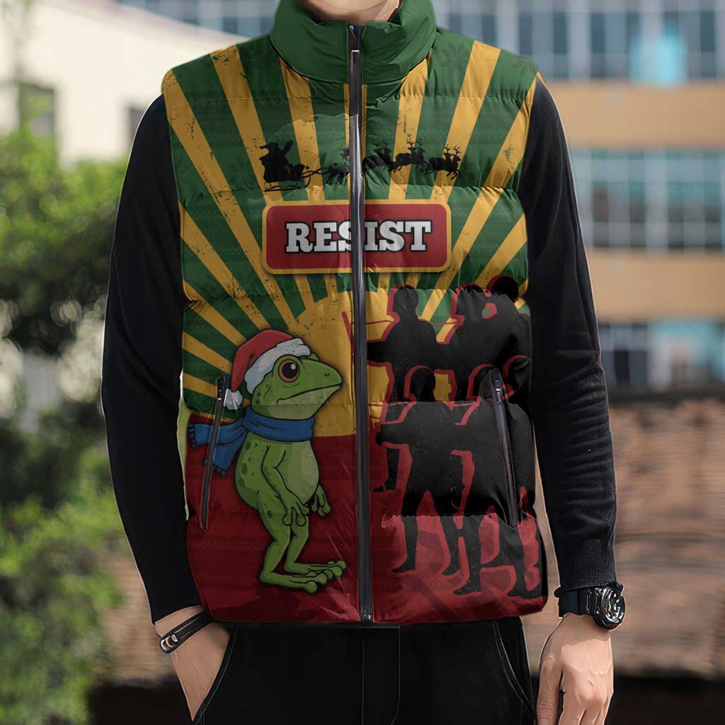 Merry Resistmas Sleeveless Puffer Jacket Resist Portland Frog - Wonder Print Shop