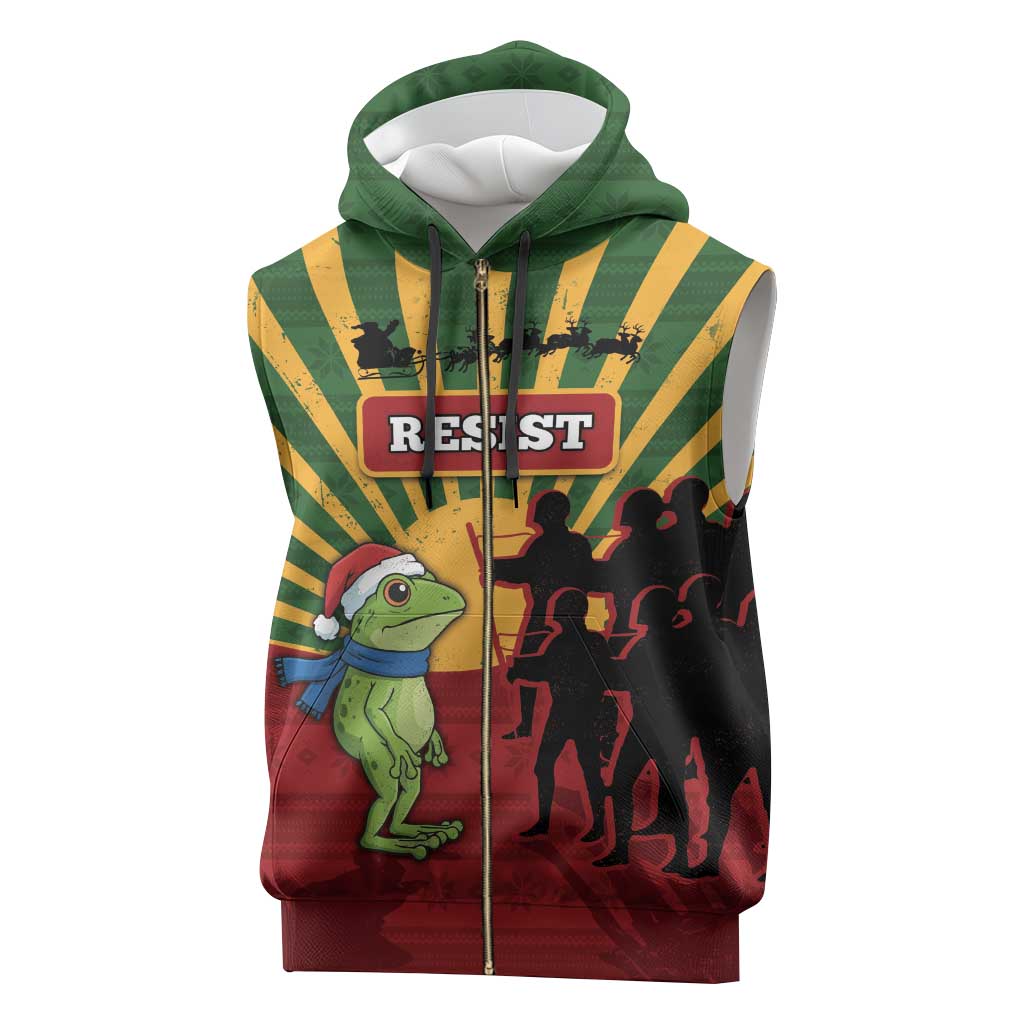 Merry Resistmas Sleeveless Zip Hoodie Resist Portland Frog - Wonder Print Shop