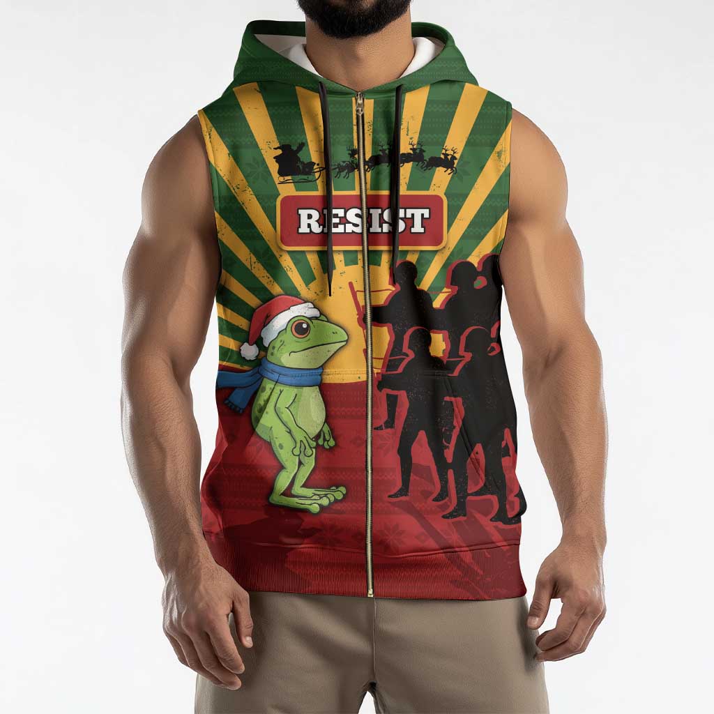 Merry Resistmas Sleeveless Zip Hoodie Resist Portland Frog - Wonder Print Shop