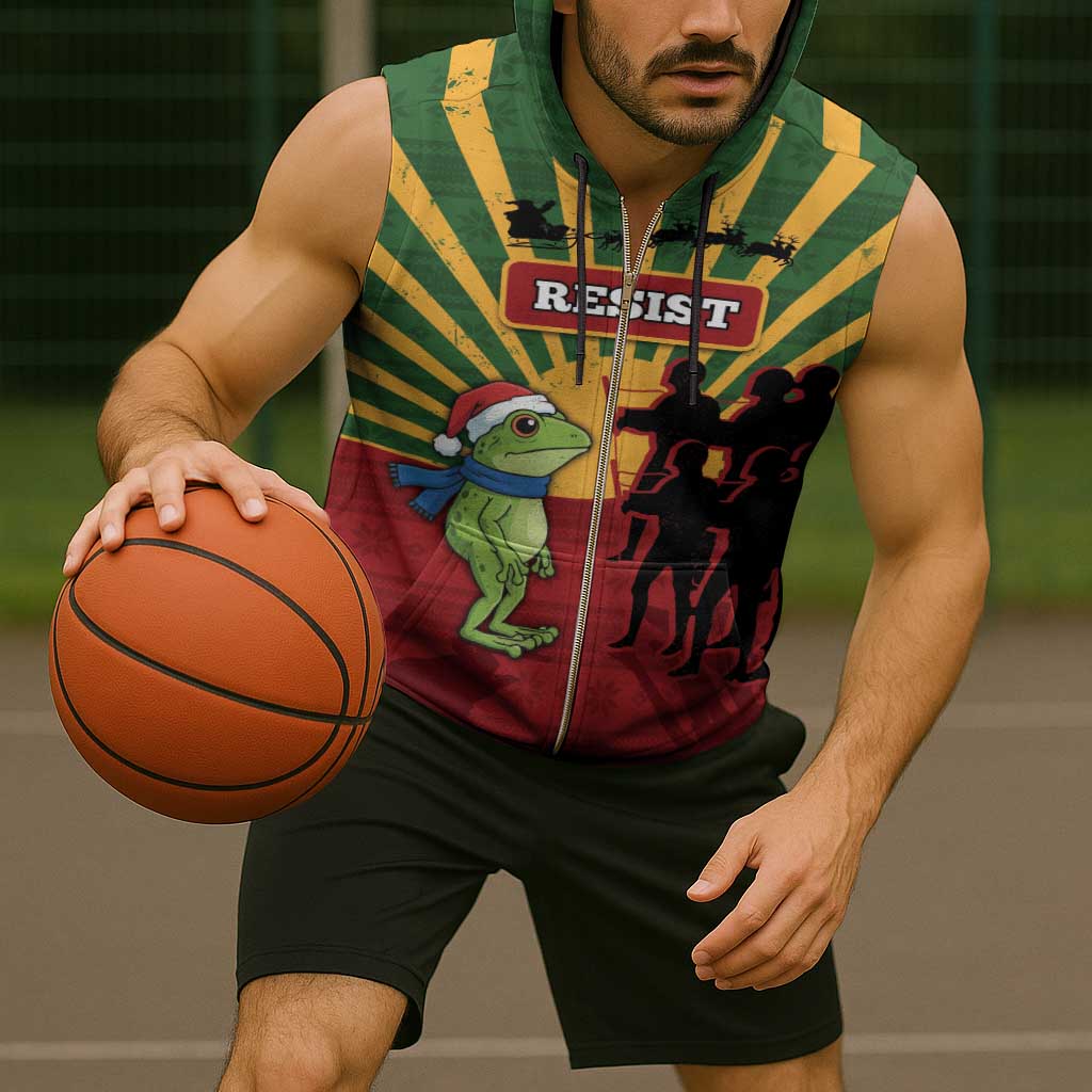 Merry Resistmas Sleeveless Zip Hoodie Resist Portland Frog - Wonder Print Shop
